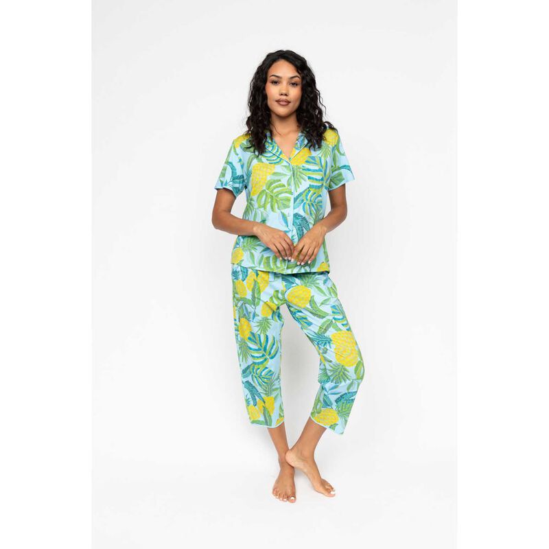Cyberjammies Light Blue Pineapple Printed Jersey Cropped Pyjama Bottoms image number 2